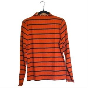 Loft Brown and Black Lettuce Hem Mock Neck Top